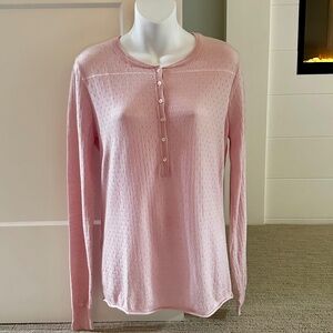 THEORY Pretty & Pink Pointelle Henley Sweater Sz L